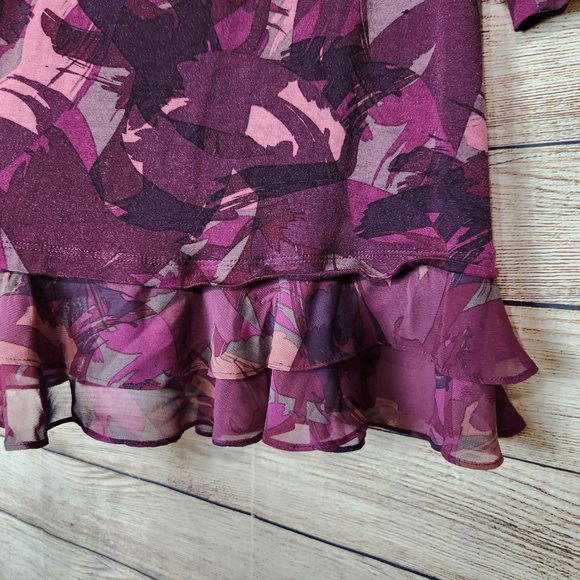LOGO Lori Goldstein Women's Size XXS Purple Abstract  Tunic Top Chiffon Hemmed - Picture 14 of 14